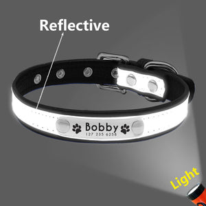 black reflective leather dog collar