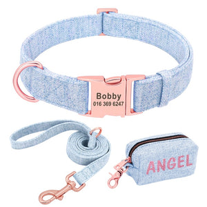 blue personalized dog collar leash set