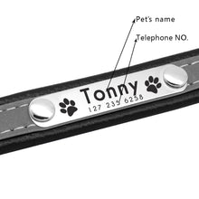 Load image into Gallery viewer, reflective personalized leather dog collar with phone number