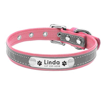 Load image into Gallery viewer, pink reflective personalized leather dog collar