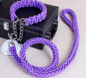 purple large dog collar leash set 