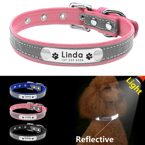 reflective personalized leather dog collars