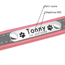 Load image into Gallery viewer, pink personalized leather dog collar with phone number