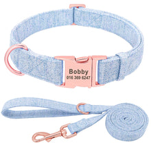 Load image into Gallery viewer, blue personalized custom dog collar leash set