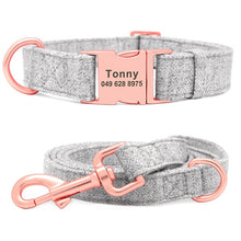 Load image into Gallery viewer, grey personalized dog collar leash set