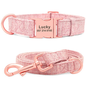 pink personalized dog collar leash set