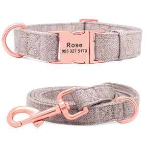 personalized custom dog collar leash set with nametag