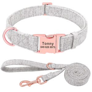grey personalized custom dog collar leash set
