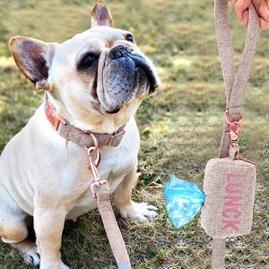 personalized dog collar leash set with poop bag