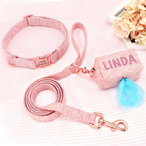 pink personalized dog collar leash set