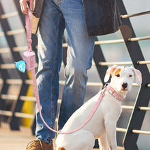 Load image into Gallery viewer, pink personalized dog collar leash set with poop bag