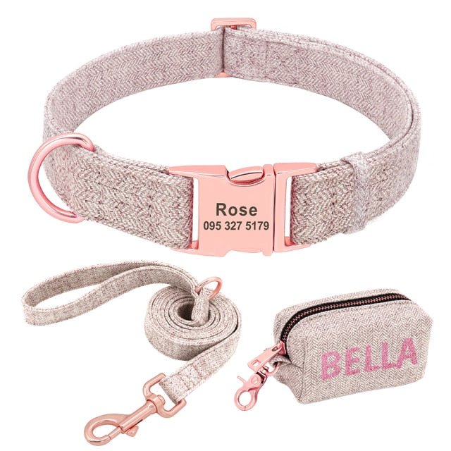 light pink personalized dog collar leash set