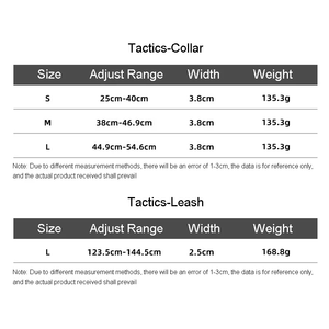 sizes of the tactical collars