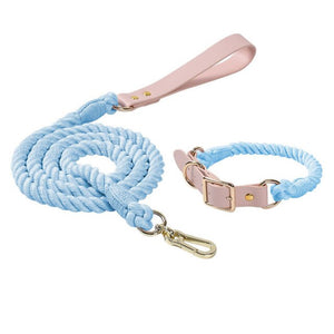 Ajustable Leather Dog Collar Leash Set