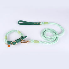 Load image into Gallery viewer, green leather dog leash set for puppies