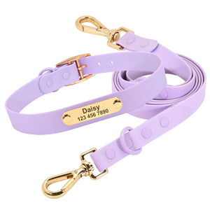purple waterproof personalized dog collar leash set